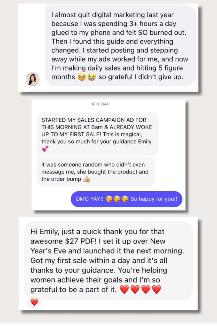 Messages from people who made their first sales after following this system